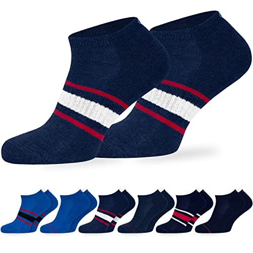 OCERA Active Premium Retro Sport und Freizeit Sneaker Socken für Damen & Herren,6 Paar Tennissocken mit weicher Frottee Sohle mit Farbstreifen marine 43-46 von OCERA