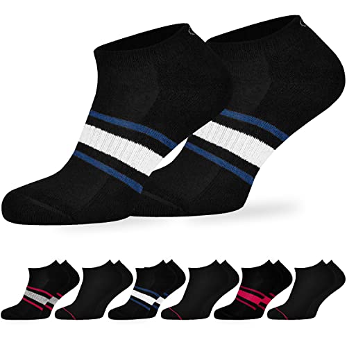 OCERA Active Premium Retro Sport und Freizeit Sneaker Socken für Damen & Herren,6 Paar Tennissocken mit weicher Frottee Sohle mit Farbstreifen schwarz 43-46 von OCERA