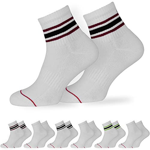 OCERA Active Premium Retro Sport und Freizeit Kurzschaft Socken für Damen & Herren,6 Paar Tennissocken mit weicher Frottee Sohle mit Farbstreifen weiss 35-38 von OCERA