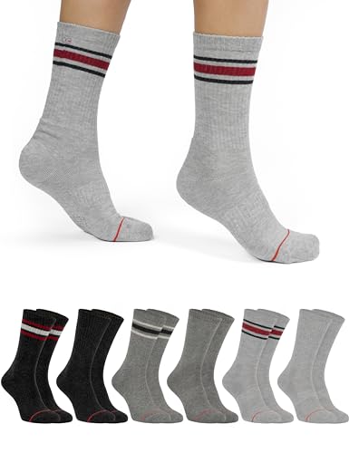 OCERA Active Premium Retro Sport und Freizeit Socken für Damen & Herren,6 Paar Tennissocken mit weicher Frottee Sohle mit Farbstreifen grau 35-38 von OCERA