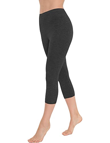 OCERA Damen 3/4 Leggings (Capri) aus atmungsaktiver Baumwolle mit hoher Taille, ÖKO-TEX Standard 100 Zertifiziert, Anthrazit - L von OCERA