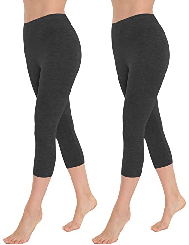 OCERA Damen 3/4 Leggings (Capri) aus atmungsaktiver Baumwolle mit hoher Taille, ÖKO-TEX Standard 100 Zertifiziert, Anthrazit - M, 2er Pack von OCERA