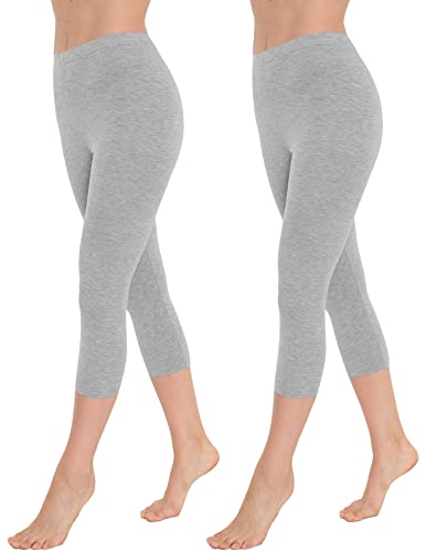 OCERA Damen 3/4 Leggings (Capri) aus atmungsaktiver Baumwolle mit hoher Taille, ÖKO-TEX Standard 100 Zertifiziert, Grau - M, 2er Pack von OCERA