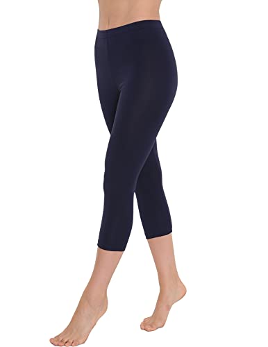 OCERA Damen 3/4 Leggings (Capri) aus atmungsaktiver Baumwolle mit hoher Taille, ÖKO-TEX Standard 100 Zertifiziert, Marineblau - L von OCERA