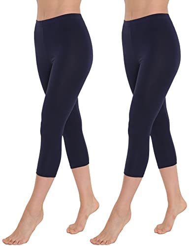 OCERA Damen 3/4 Leggings (Capri) aus atmungsaktiver Baumwolle mit hoher Taille, ÖKO-TEX Standard 100 Zertifiziert, Marineblau - M, 2er Pack von OCERA