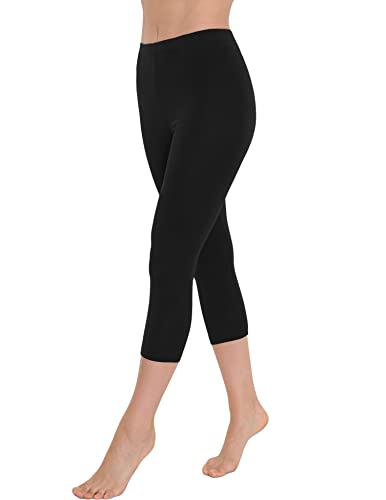 OCERA Damen 3/4 Leggings (Capri) aus atmungsaktiver Baumwolle mit hoher Taille, ÖKO-TEX Standard 100 Zertifiziert, Schwarz - L von OCERA