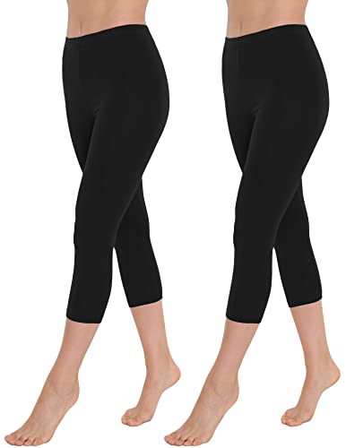 OCERA Damen 3/4 Leggings (Capri) aus atmungsaktiver Baumwolle mit hoher Taille, ÖKO-TEX Standard 100 Zertifiziert, Schwarz - S, 2er Pack von OCERA