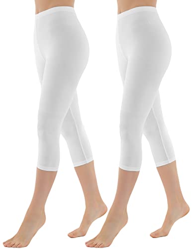 OCERA Damen 3/4 Leggings (Capri) aus atmungsaktiver Baumwolle mit hoher Taille, ÖKO-TEX Standard 100 Zertifiziert, Weiß - L, 2er Pack von OCERA