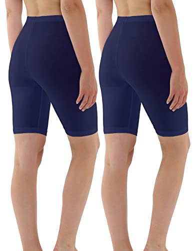 OCERA Damen Kurze Leggings (Radler) aus atmungsaktiver Baumwolle mit hoher Taille, ÖKO-TEX Standard 100 Zertifiziert, Marineblau - M, 2er Pack von OCERA