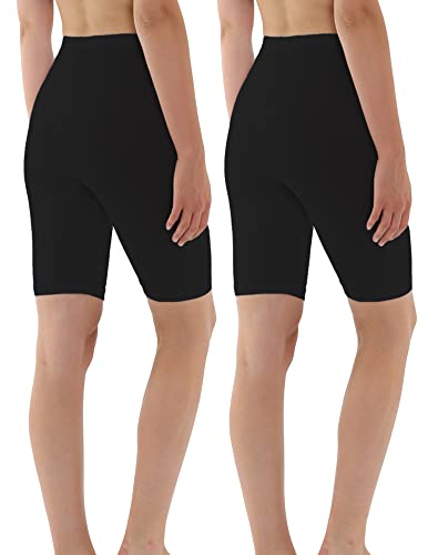 OCERA Damen Kurze Leggings (Radler) aus atmungsaktiver Baumwolle mit hoher Taille, ÖKO-TEX Standard 100 Zertifiziert, Schwarz - L, 2er Pack von OCERA