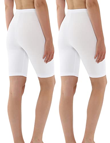 OCERA Damen Kurze Leggings (Radler) aus atmungsaktiver Baumwolle mit hoher Taille, ÖKO-TEX Standard 100 Zertifiziert, Weiß - L, 2er Pack von OCERA