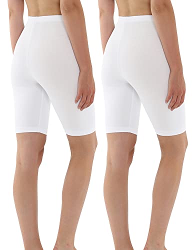OCERA Damen Kurze Leggings (Radler) aus atmungsaktiver Baumwolle mit hoher Taille, ÖKO-TEX Standard 100 Zertifiziert, Weiß - S, 2er Pack von OCERA