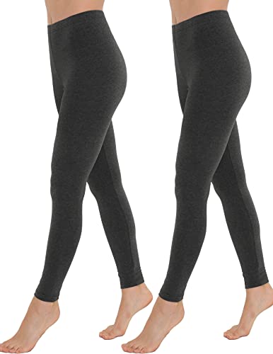 OCERA Damen Lange Leggings aus atmungsaktiver Baumwolle mit hoher Taille, ÖKO-TEX Standard 100 Zertifiziert, Anthrazit - L, 2er Pack von OCERA