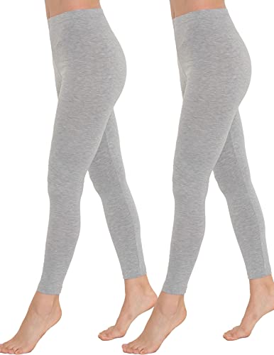 OCERA Damen Lange Leggings aus atmungsaktiver Baumwolle mit hoher Taille, ÖKO-TEX Standard 100 Zertifiziert, Grau - L, 2er Pack von OCERA