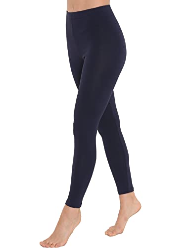 OCERA Damen Lange Leggings aus atmungsaktiver Baumwolle mit hoher Taille, ÖKO-TEX Standard 100 Zertifiziert, Marineblau - XL von OCERA