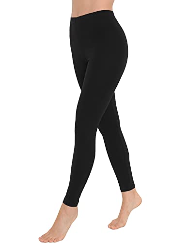 OCERA Damen Lange Leggings aus atmungsaktiver Baumwolle mit hoher Taille, ÖKO-TEX Standard 100 Zertifiziert, Schwarz - L von OCERA