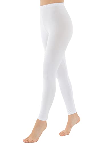 OCERA Damen Lange Leggings aus atmungsaktiver Baumwolle mit hoher Taille, ÖKO-TEX Standard 100 Zertifiziert, Weiß - L von OCERA