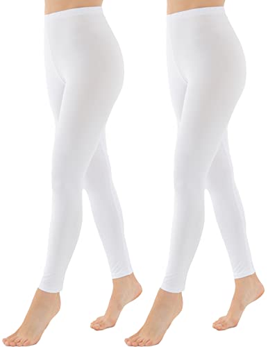 OCERA Damen Lange Leggings aus atmungsaktiver Baumwolle mit hoher Taille, ÖKO-TEX Standard 100 Zertifiziert, Weiß - S, 2er Pack von OCERA
