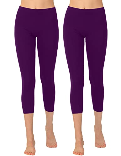 OCERA Damen Leggings 3/4 Lang (Capri) aus atmungsaktiver Viskose Violett Gr. L (44/46) 2er Pack von OCERA