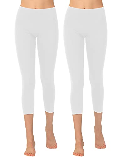 OCERA Damen Leggings 3/4 Lang (Capri) aus atmungsaktiver Viskose Weiss Gr. L (44/46) 2er Pack von OCERA