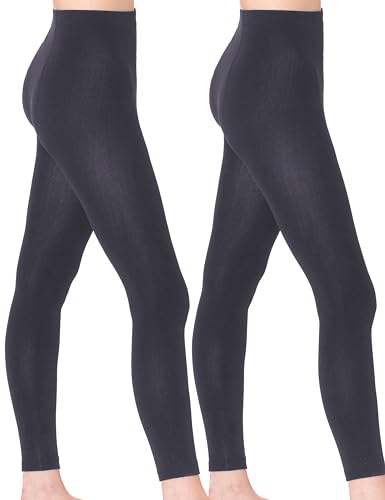 OCERA Damen Thermo Leggings mit Innenfleece, Highwaist Winter Leggings mit Warmer angerauter Innenseite, 2 Pack grau in Gr. M von OCERA