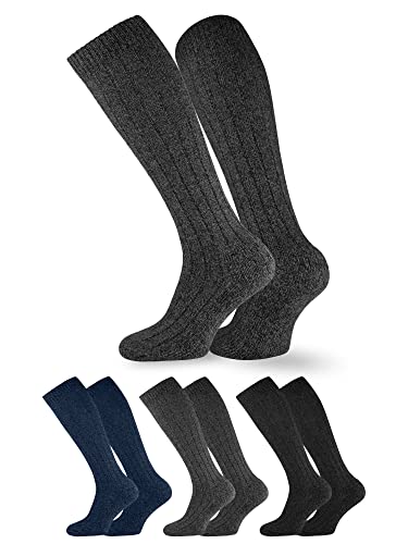 OCERA NORWEGER Kniestrümpfe für Damen & Herren, 3 paar warme Winterstrümpfe aus Wolle mit weicher Plüschsohle im Fabrmix (Jeans, Schwarz, Grau) 39/42 von OCERA