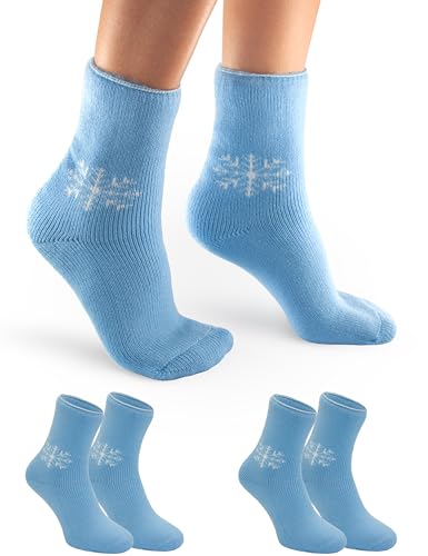 OCERA SUPER THERMO Socken für Damen, 2 Paar Ultra Warme Wintersocken mit flauschigem Innenfutter, Schneeflocken Motiv, TOG Vollplüsch, Extrem Heat, in Blau Gr. 39-42 von OCERA