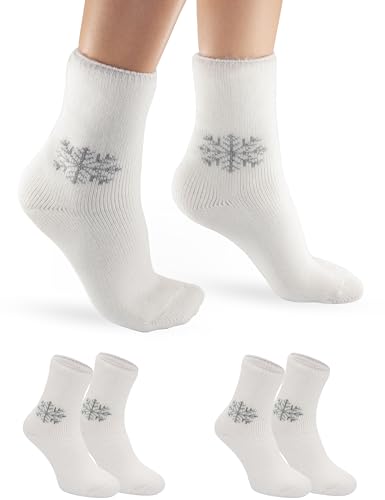 OCERA SUPER THERMO Socken für Damen, 2 Paar Ultra Warme Wintersocken mit flauschigem Innenfutter, Schneeflocken Motiv, TOG Vollplüsch, Extrem Heat, in Ecru Gr. 35-38 von OCERA