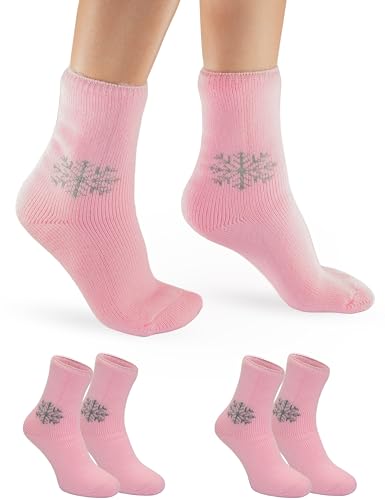 OCERA SUPER THERMO Socken für Damen, 2 Paar Ultra Warme Wintersocken mit flauschigem Innenfutter, Schneeflocken Motiv, TOG Vollplüsch, Extrem Heat, in Rosa Gr. 39-42 von OCERA
