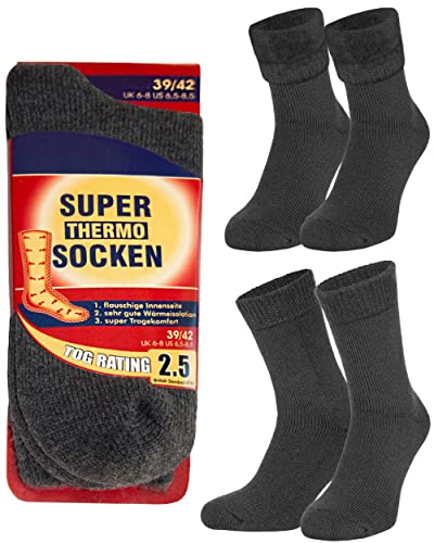 OCERA SUPER THERMO Socken für Herren, 2 Paar Ultra Warme Wintersocken mit flauschigem Innenfutter, Grau - 39/42 von OCERA