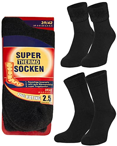 OCERA SUPER THERMO Socken für Herren, 2 Paar Ultra Warme Wintersocken mit flauschigem Innenfutter, Schwarz - 39/42 von OCERA