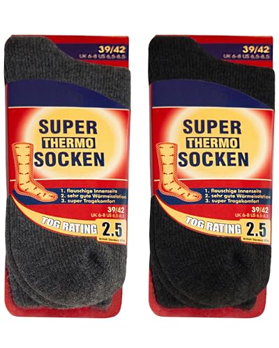 OCERA SUPER THERMO Socken für Herren und Damen, 2 Paar Ultra Warme Wintersocken mit flauschigem Innenfutter, TOG Vollplüsch, Extrem Heat, Schwarz + Grau mix - 39/42 von OCERA