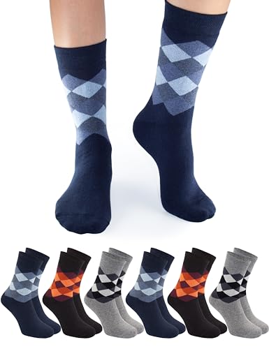 OCERA THERMO Socken für Damen & Herren, 6 Paar Vollfrottee Wintersocken mit wamen Innenfutter, mit Karo Muster, Gr. 43-46 von OCERA