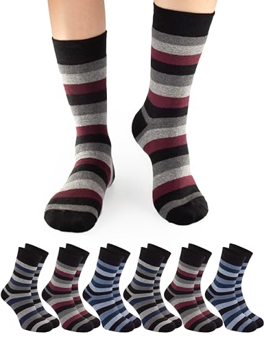 OCERA THERMO Socken für Damen & Herren, 6 Paar Vollfrottee Wintersocken mit wamen Innenfutter, mit Ringeln Muster, Gr. 35-38 von OCERA