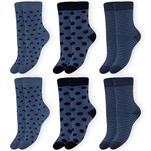 OCERA Thermo Socken (6er Pack) mit Punkten, Sternen- und Ringelmuster für Damen in blau Größe 39-42 von OCERA