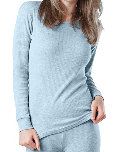 OCERA Thermo Unterhemd für Damen, Warme Thermounterwäsche aus Baumwolle für den Winter - hellblau - XL von OCERA