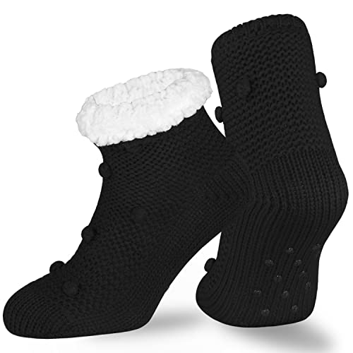 OCERA Warme Hüttensocken für Damen, mit flauschigen Innenfutter und ABS Sohle, 1 Paar Kuschelsocken mit Anti Rutsch Noppen in Schwarz 39-42 von OCERA