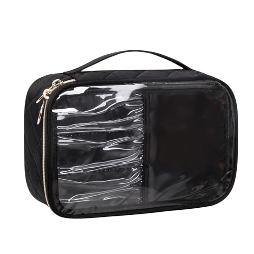 OCHEAL Transparente Make-up-Tasche, tragbare Kosmetiktasche, Reise-Make-up-Tasche, niedlich, transparente Tasche für Damen und Mädchen, Kosmetiktasche mit Trennwand, Make-up-Pinselfach, schwarzes von OCHEAL