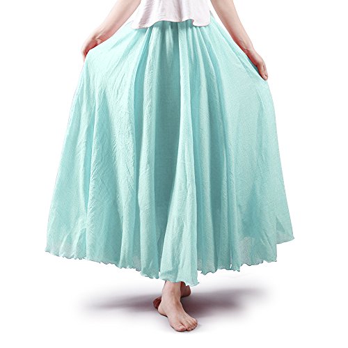 Langer Maxi-Rock in Bohemian-Stil aus Baumwolle, mit elastischem Taillenband für Damen von Ochenta Gr. 105 cm, Hellblau (Water Blue) von OCHENTA