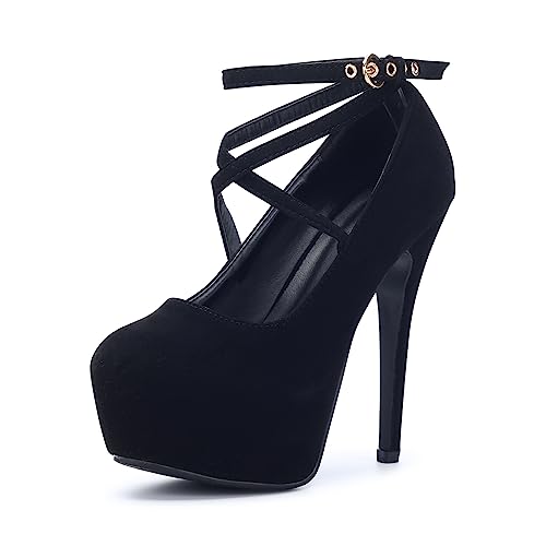 OCHENTA Damen Knöchelriemen Plattform Party Geschlossene Zehe Kleid High Heels Pumps, #11 Schwarz, 40.5 EU von OCHENTA