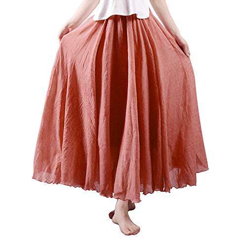 OCHENTA Damen Mädchen Elastische Taille Lange Flowy Bohemian Baumwolle Casual Maxi Rock für Sommer Strand Urlaub, Rostrot, Groß von OCHENTA
