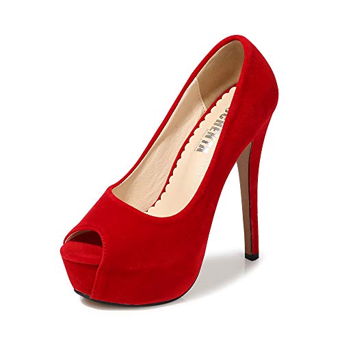 OCHENTA Damen Peep Toe Plateau High Heel Kleid Pumps, (1 Samtrot), 41 EU von OCHENTA