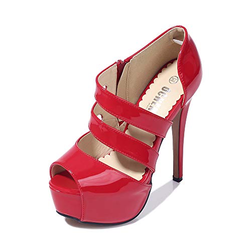 OCHENTA Damen Peep Toe Plateau High Heel Sandalen Pumps, (1 Lackleder rot), 38.5 EU von OCHENTA