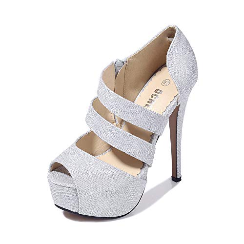 OCHENTA Damen Peep Toe Plateau High Heel Sandalen Pumps, (Silberfarben glitzernd), 38 EU von OCHENTA