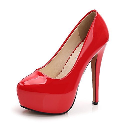 OCHENTA Damen Pumps Stiletto-Absatz Höhe 11 cm Plattform Dicke Club Sexy Abend, rot, 40 EU von OCHENTA