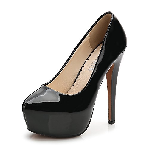 OCHENTA Damen-Pumps mit rundem Zehenbereich, Stiletto-Absatz, Plateausohle, Schlupfschuhe, PU Schwarz 1, 37 EU von OCHENTA