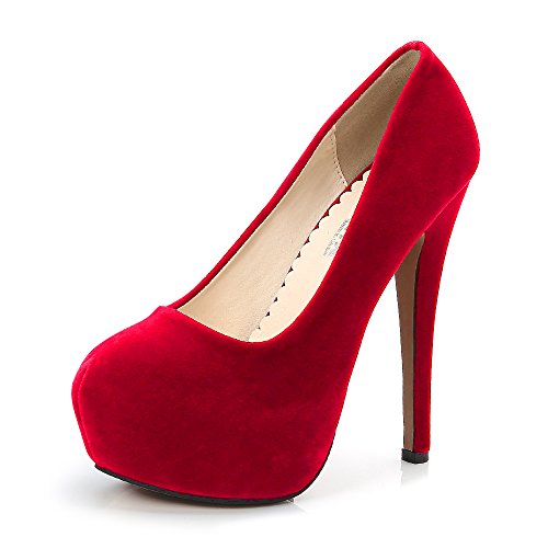 OCHENTA Damen-Pumps mit rundem Zehenbereich, Stiletto-Absatz, Plateausohle, Schlupfschuhe, Wildleder rot, 43 EU von OCHENTA