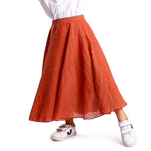 OCHENTA Lange Röcke aus Baumwolle für kleine und große Mädchen, Renaissance-Stil, Boho-Stil, Rot (Rust Red), 8-9 Jahre von OCHENTA