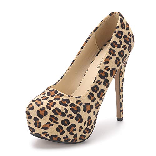 Ochenta Damen Plattform-Beleg Auf Absatz-Pumpen mit S Runde Zehe 42.5 EU Leopard von OCHENTA