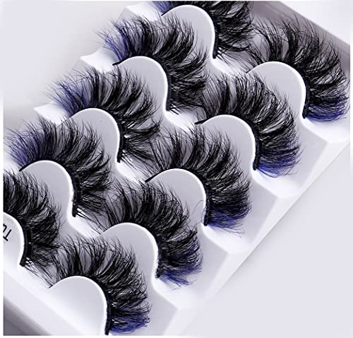 Colored Lashes, 5D False Lashes with Color Faux Mink Eyelashes Wispies Fluffy Colored Eyelashes Dramatic Strip Lashes for Christmas Cosplay Costumes Fake Eyelashes 5 Pairs Pack (Blue) von OCHILIMA